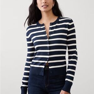 Banana Republic FOREVER CREW-NECK CARDIGAN SWEATER In Navy Stripe Size XXL